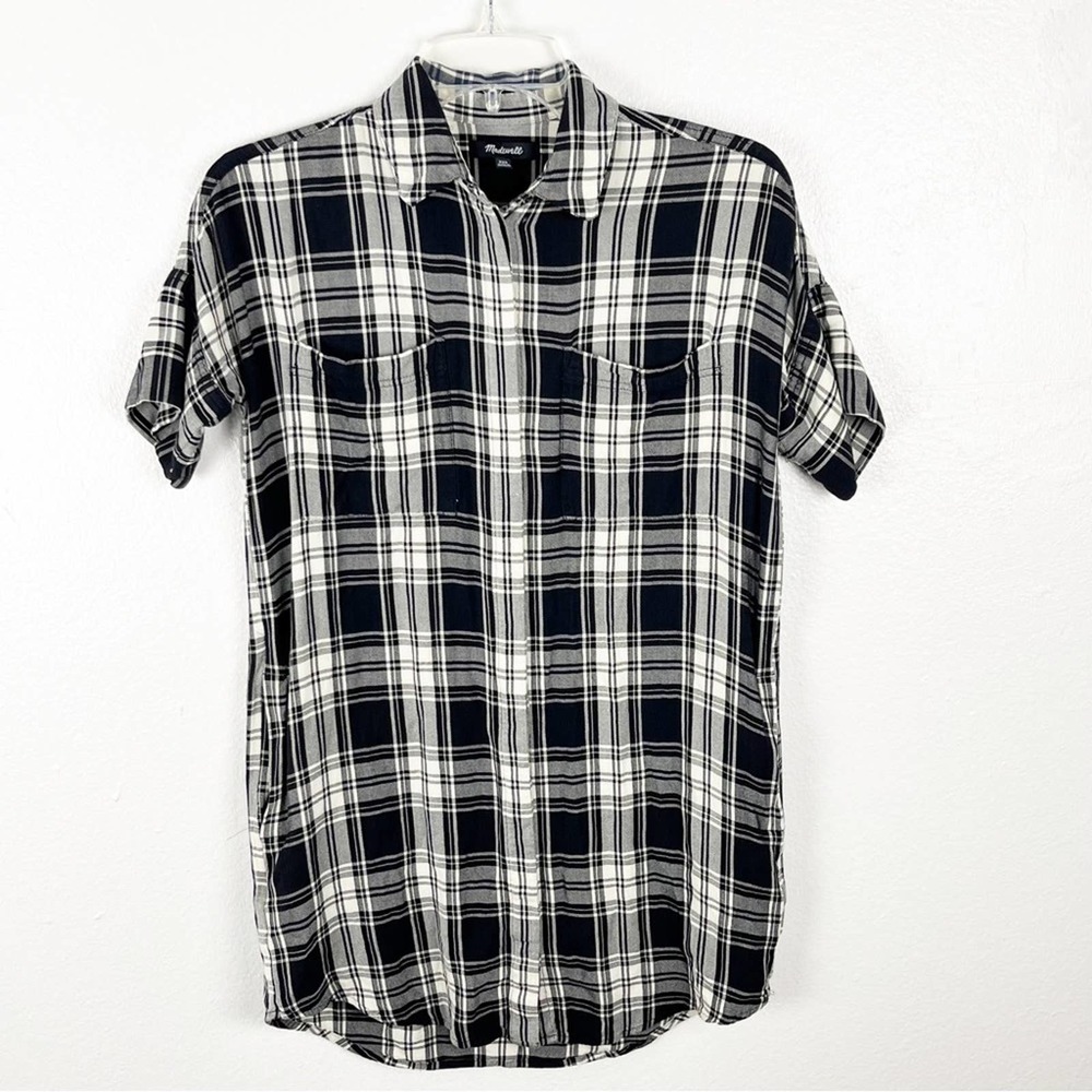 MADEWELL Courier Black White Plaid Short Sleeve Chest Side Pocket Shirt XXS